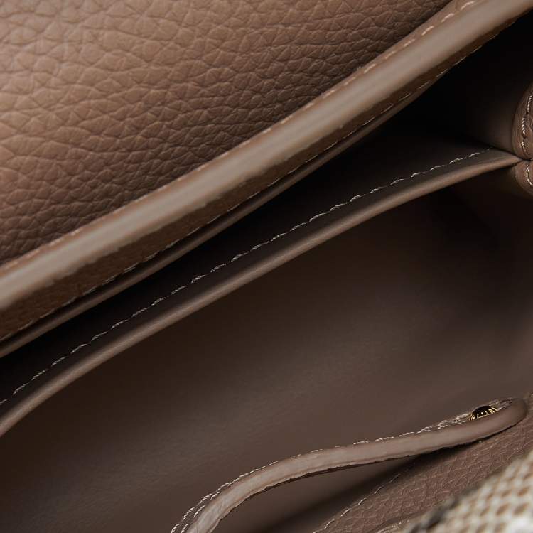 Pre Owned Louis Vuitton Taupe Leather and Python Capucines Mini Bag