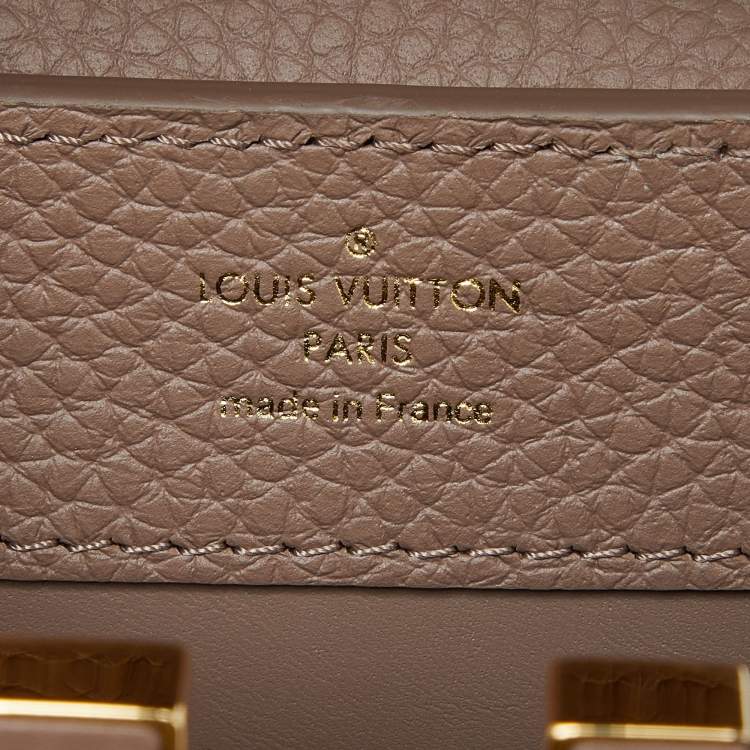Pre Owned Louis Vuitton Taupe Leather and Python Capucines Mini Bag