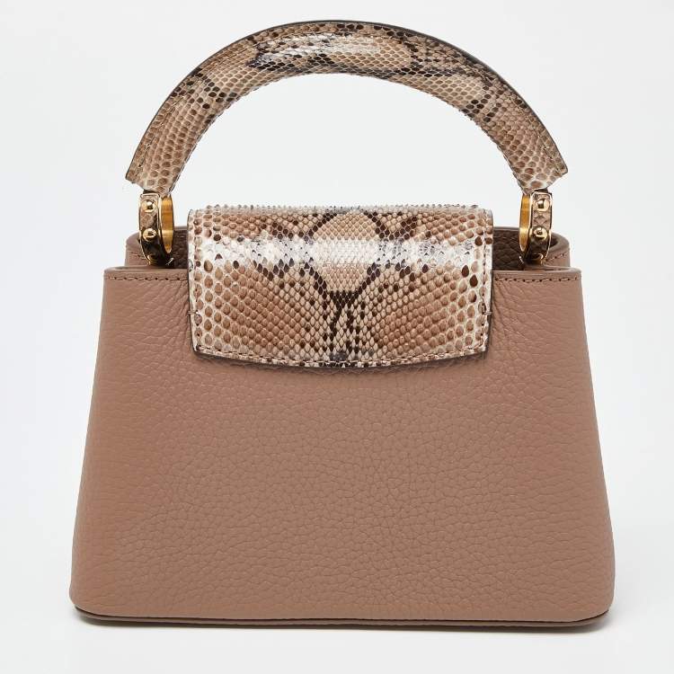 Pre Owned Louis Vuitton Taupe Leather and Python Capucines Mini Bag