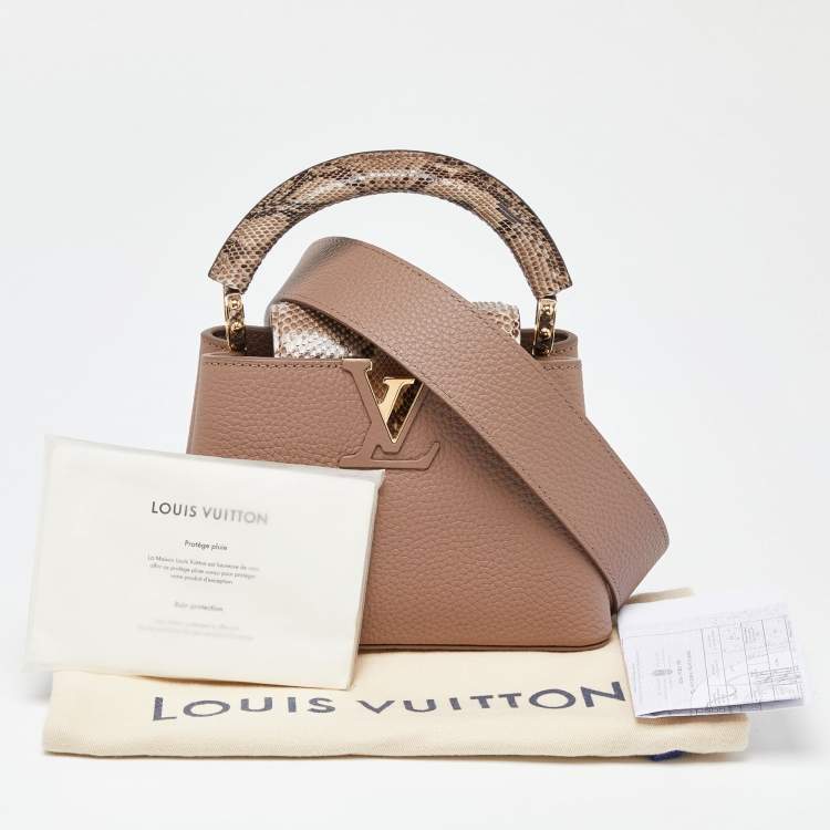 Pre Owned Louis Vuitton Taupe Leather and Python Capucines Mini Bag