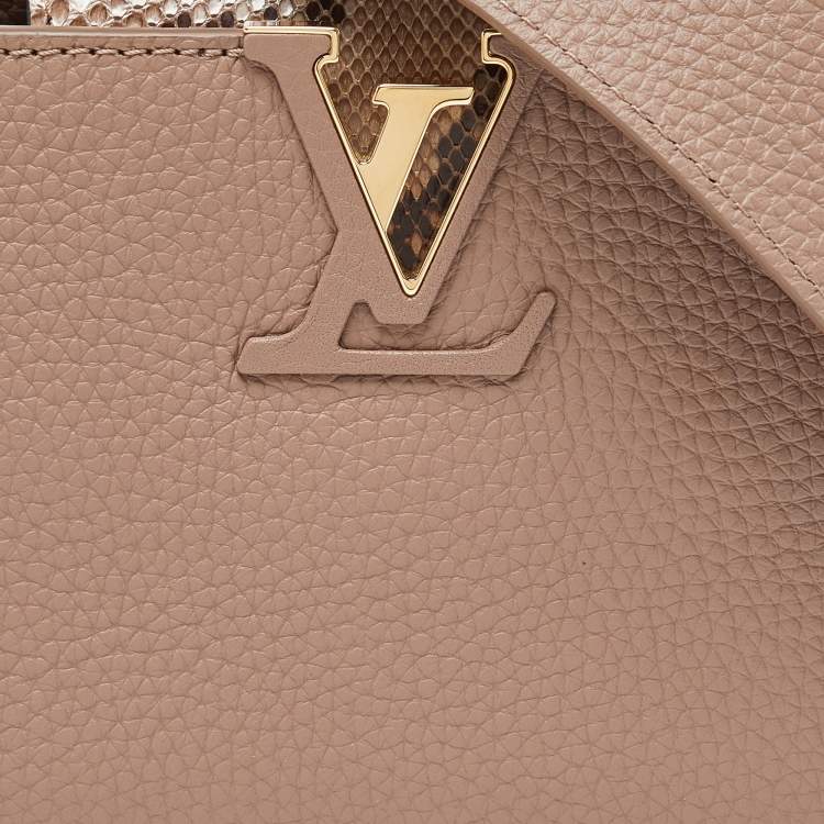 Pre Owned Louis Vuitton Taupe Leather and Python Capucines Mini Bag