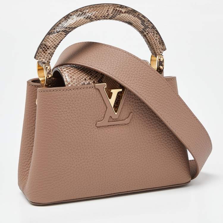 Pre Owned Louis Vuitton Taupe Leather and Python Capucines Mini Bag