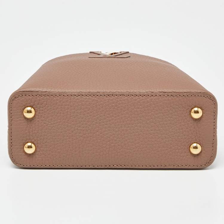 Pre Owned Louis Vuitton Taupe Leather and Python Capucines Mini Bag