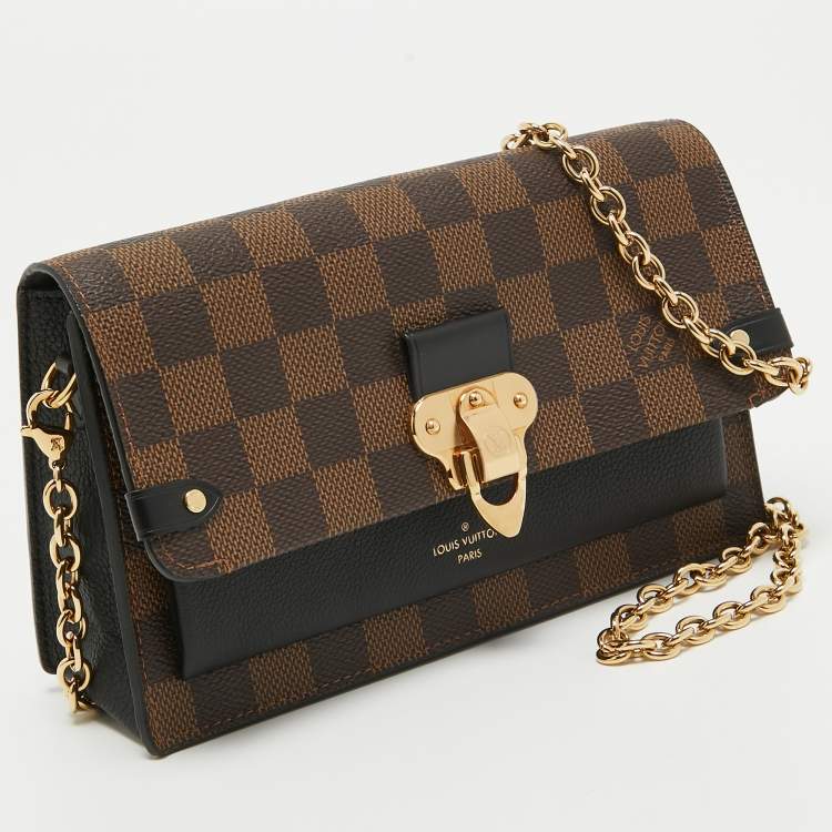 Pre Owned Louis Vuitton Damier Ebene Canvas Vavin Chain Wallet 
