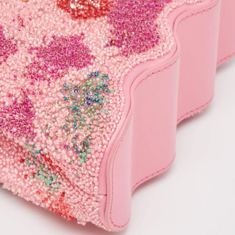 Pre Owned Louis Vuitton Pink Embroidered Satin Capucines Capushell Mini Bag