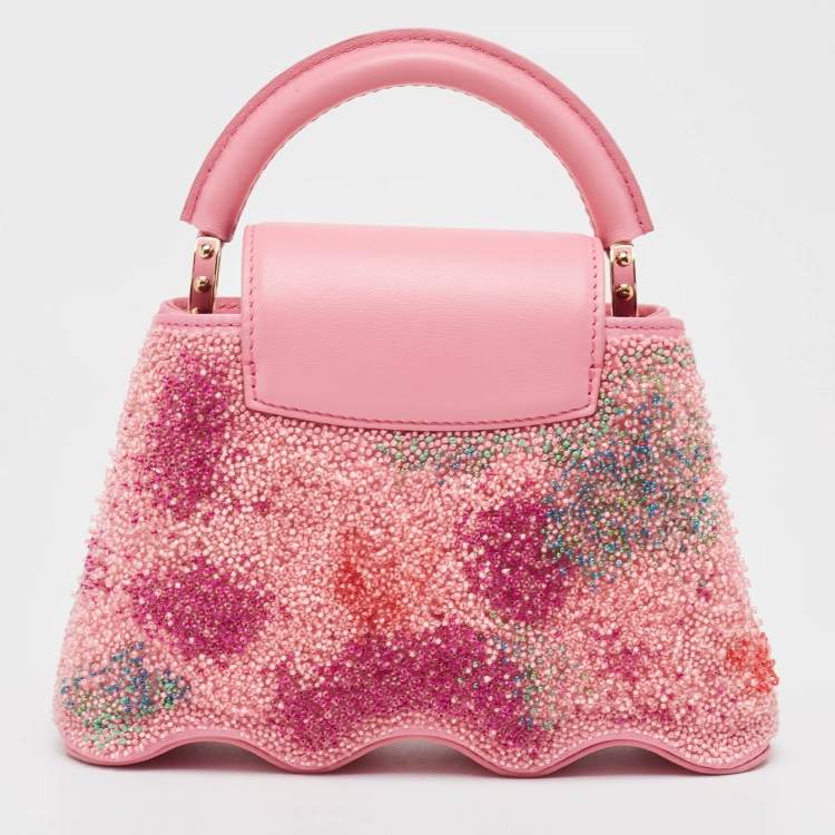 Pre Owned Louis Vuitton Pink Embroidered Satin Capucines Capushell Mini Bag