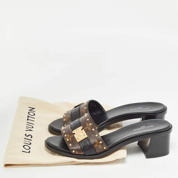 Pre Owned Louis Vuitton Brown/Black Monogram Canvas Slides Size 36