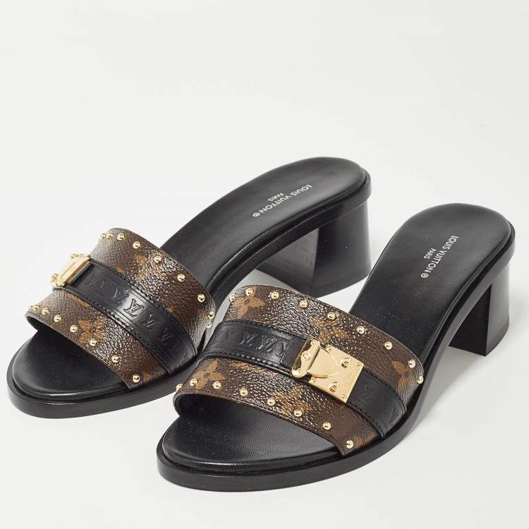 Pre Owned Louis Vuitton Brown/Black Monogram Canvas Slides Size 36