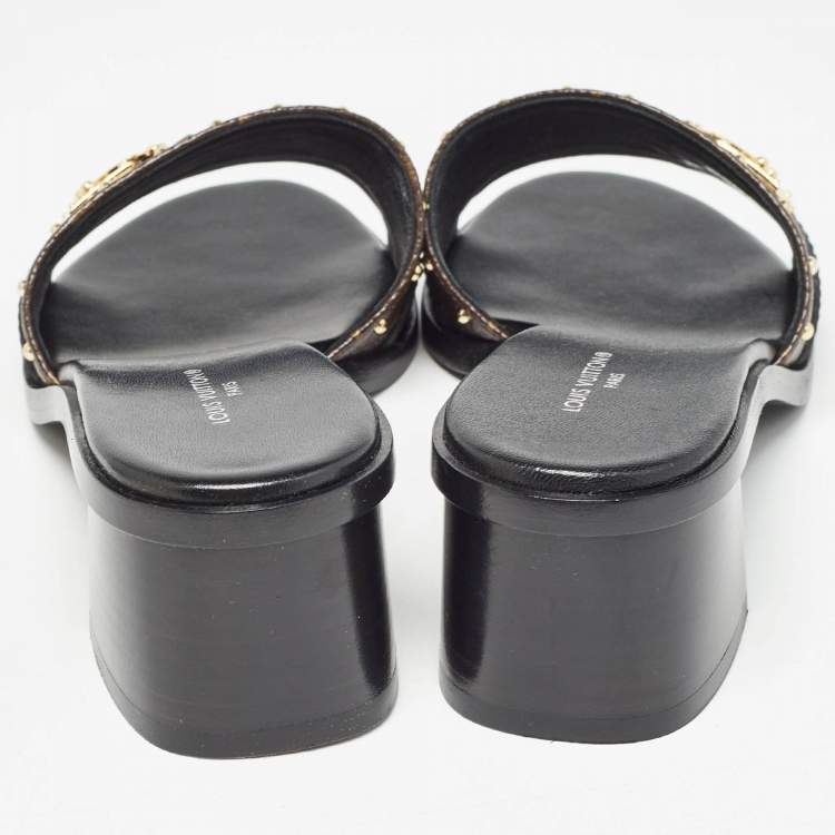Pre Owned Louis Vuitton Brown/Black Monogram Canvas Slides Size 36