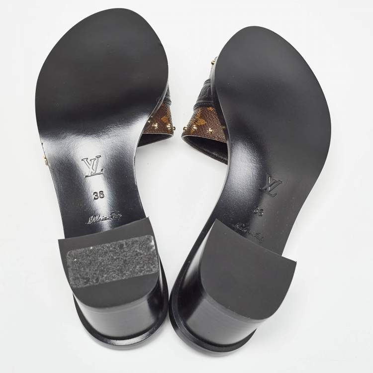 Pre Owned Louis Vuitton Brown/Black Monogram Canvas Slides Size 36