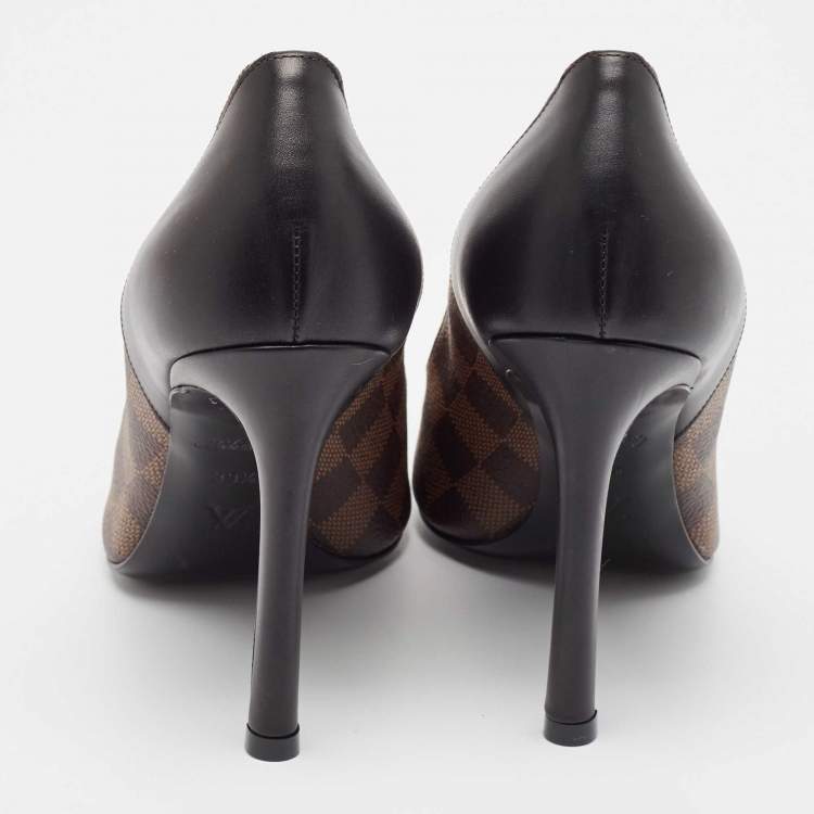 Pre Owned Louis Vuitton Brown/Black Damier Ebene Canvas and Leather Chérie Pumps Size 39.5