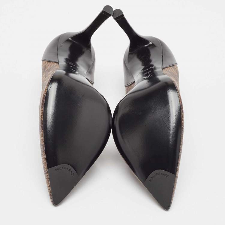 Pre Owned Louis Vuitton Brown/Black Damier Ebene Canvas and Leather Chérie Pumps Size 39.5