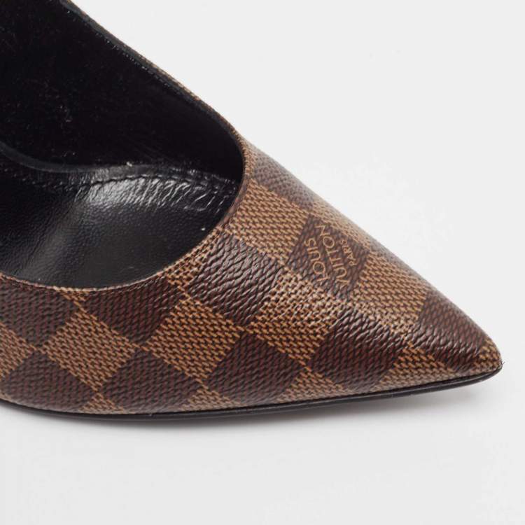 Pre Owned Louis Vuitton Brown/Black Damier Ebene Canvas and Leather Chérie Pumps Size 39.5
