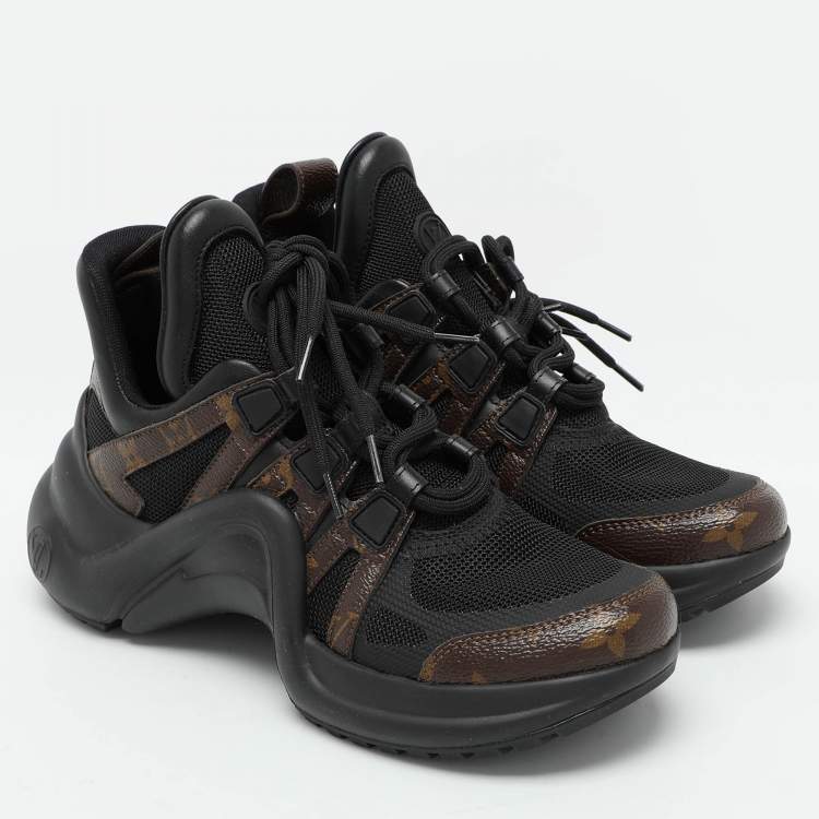 Pre Owned Louis Vuitton Black Mesh and Monogram Canvas Archlight Low Top Sneakers Size 35.5