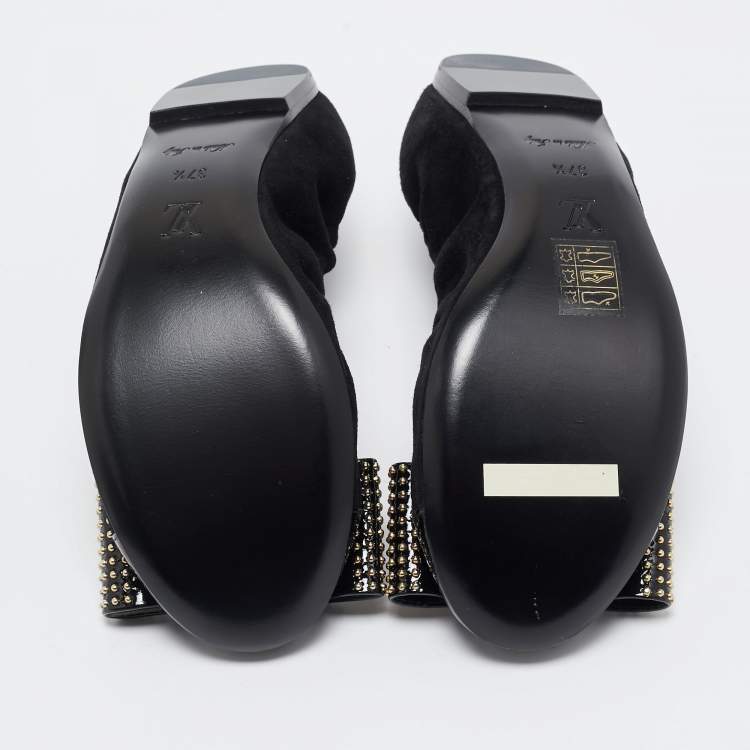 Pre Owned Louis Vuitton Black Suede Embellished Ballet Flats Size 37.5