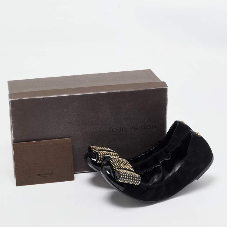 Pre Owned Louis Vuitton Black Suede Embellished Ballet Flats Size 37.5