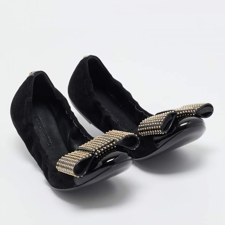 Pre Owned Louis Vuitton Black Suede Embellished Ballet Flats Size 37.5