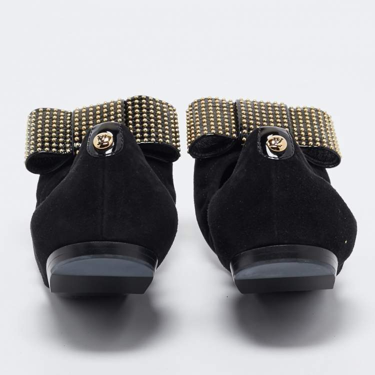 Pre Owned Louis Vuitton Black Suede Embellished Ballet Flats Size 37.5
