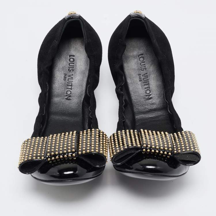Pre Owned Louis Vuitton Black Suede Embellished Ballet Flats Size 37.5