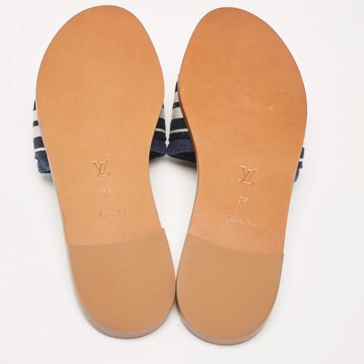 Pre Owned Louis Vuitton Blue Denim Lock It Flat Slides Size 38