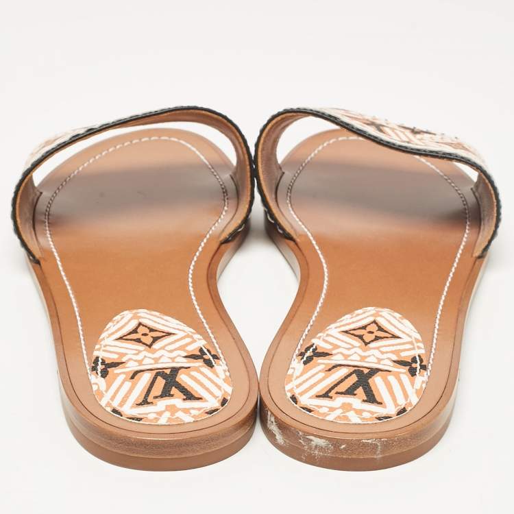 Pre Owned Louis Vuitton Tricolor Monogram Canvas Crafty Lock It Flat Slides Size 40