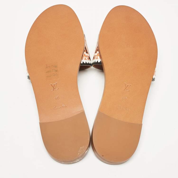 Pre Owned Louis Vuitton Tricolor Monogram Canvas Crafty Lock It Flat Slides Size 40