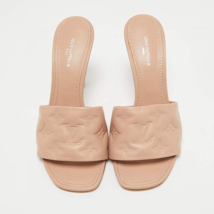 Pre Owned Louis Vuitton Beige Leather Revival Slide Sandals Size 37