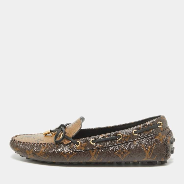 Pre Owned Louis Vuitton Brown Canvas Gloria Loafers Size 38