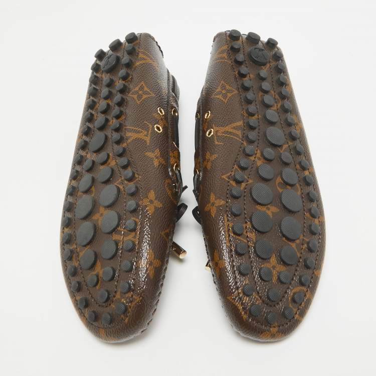Pre Owned Louis Vuitton Brown Canvas Gloria Loafers Size 38