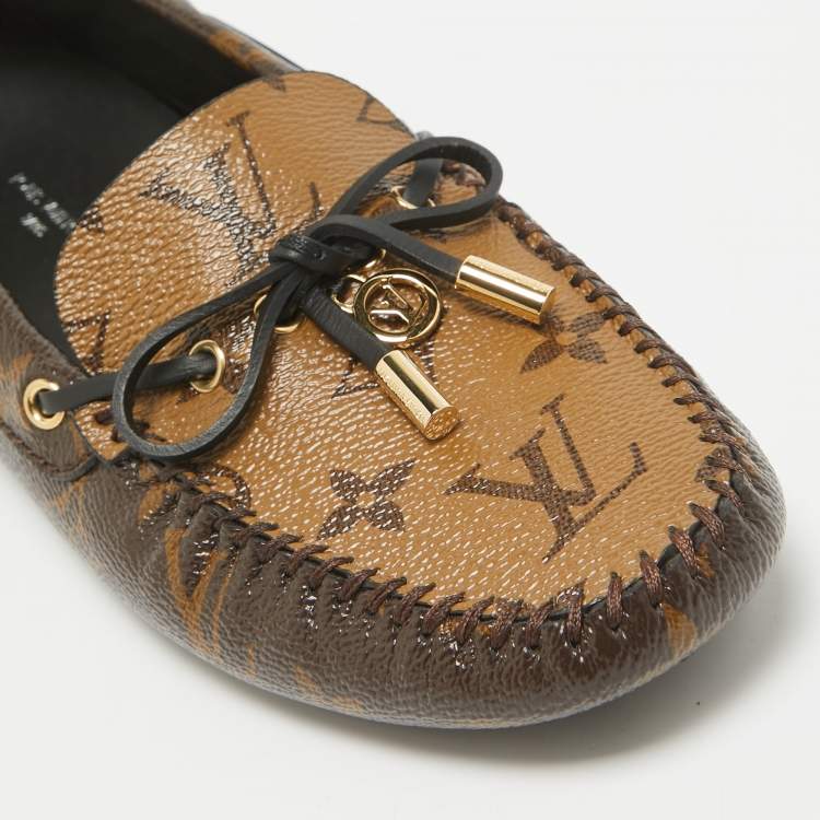 Pre Owned Louis Vuitton Brown Canvas Gloria Loafers Size 38