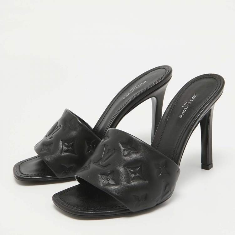 Pre Owned Louis Vuitton Black Monogram Embossed Leather Revival Sandals Size 39.5