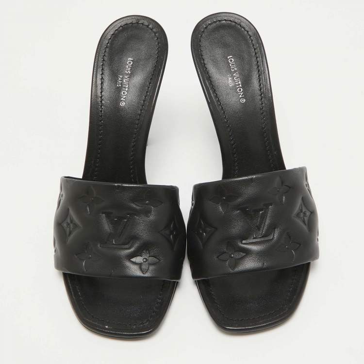 Pre Owned Louis Vuitton Black Monogram Embossed Leather Revival Sandals Size 39.5
