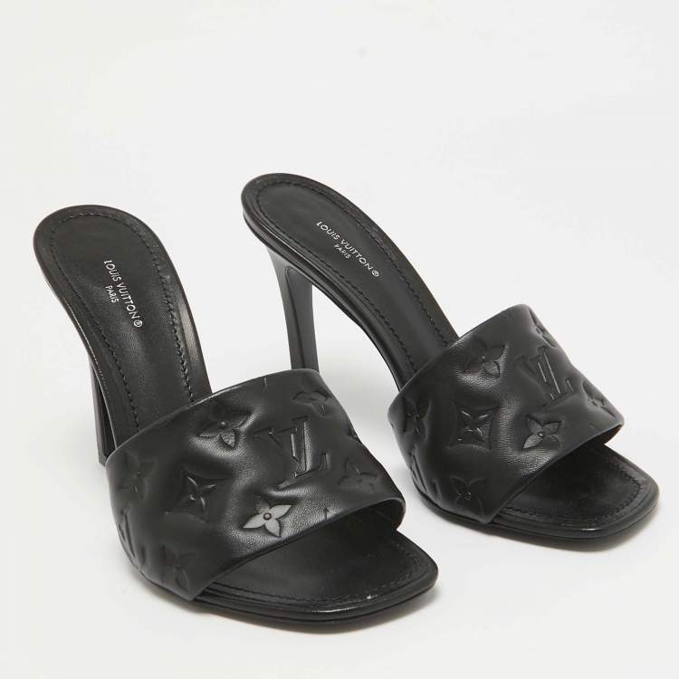 Pre Owned Louis Vuitton Black Monogram Embossed Leather Revival Sandals Size 39.5