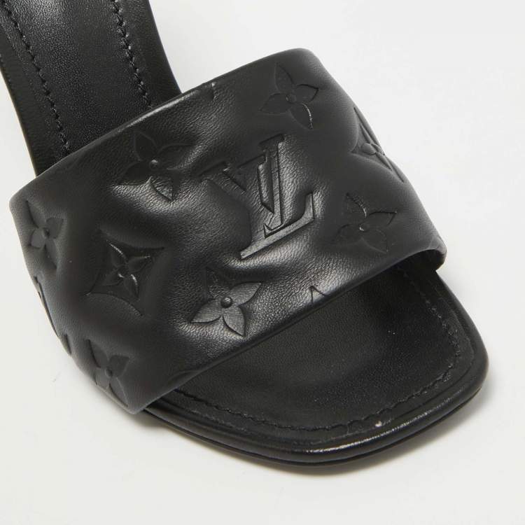 Pre Owned Louis Vuitton Black Monogram Embossed Leather Revival Sandals Size 39.5