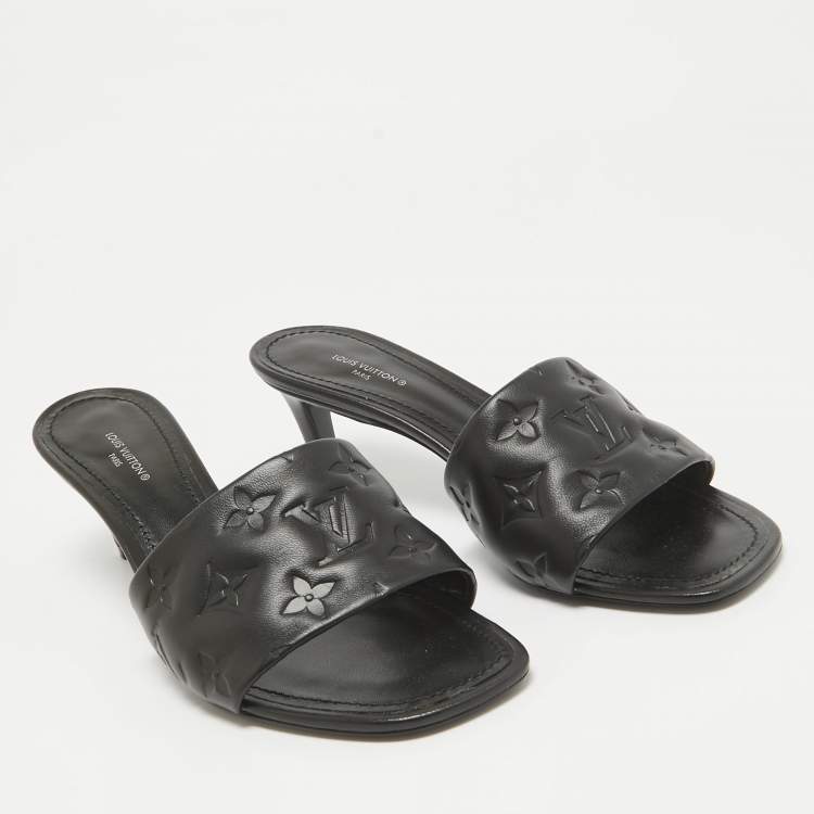 Pre Owned Louis Vuitton Black Leather Revival Slide Sandals Size 39.5