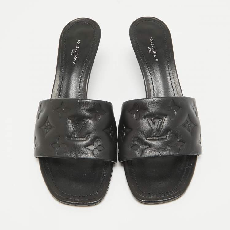 Pre Owned Louis Vuitton Black Leather Revival Slide Sandals Size 39.5