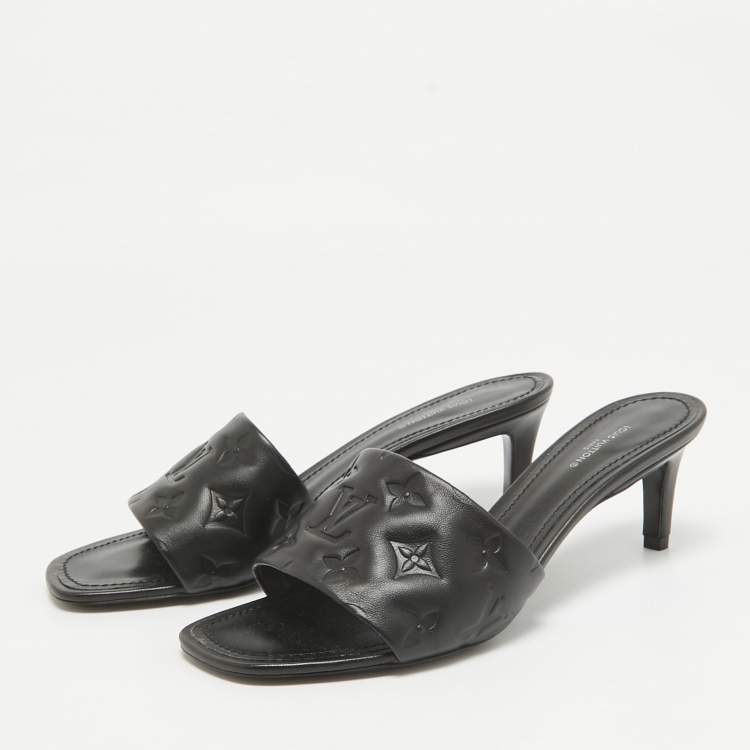 Pre Owned Louis Vuitton Black Leather Revival Slide Sandals Size 39.5