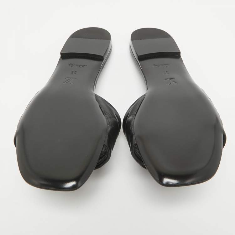 Pre Owned Louis Vuitton Black Leather Revival Flat Sandals Size 38
