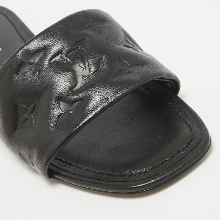 Pre Owned Louis Vuitton Black Leather Revival Flat Sandals Size 38