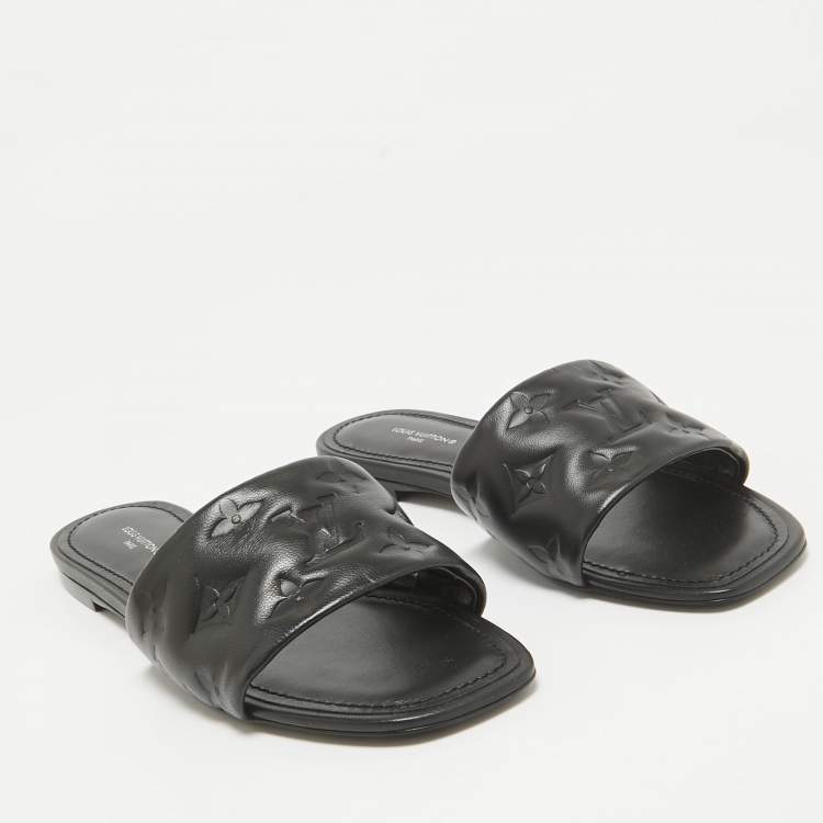 Pre Owned Louis Vuitton Black Leather Revival Flat Sandals Size 38