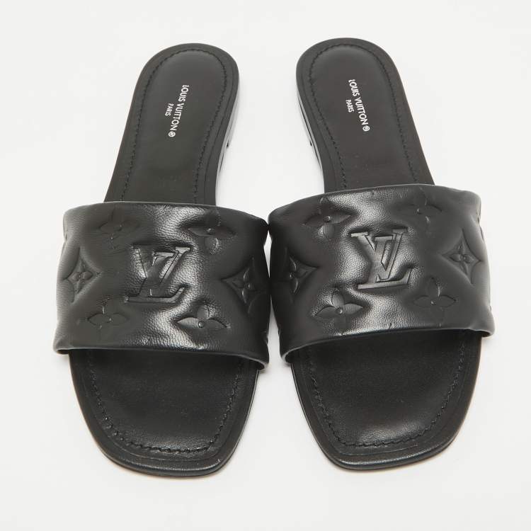 Pre Owned Louis Vuitton Black Leather Revival Flat Sandals Size 38