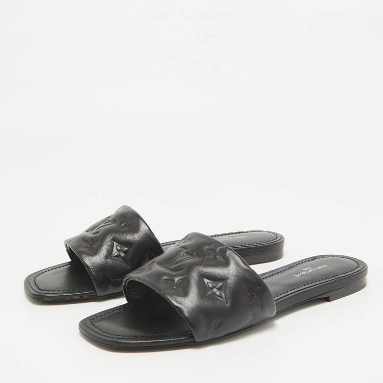 Pre Owned Louis Vuitton Black Leather Revival Flat Sandals Size 38