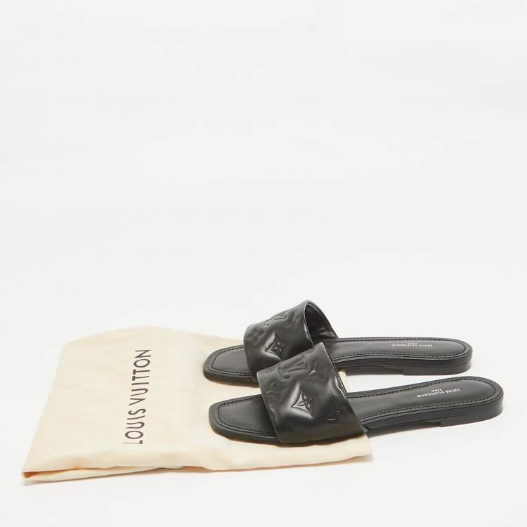 Pre Owned Louis Vuitton Black Leather Revival Flat Sandals Size 38