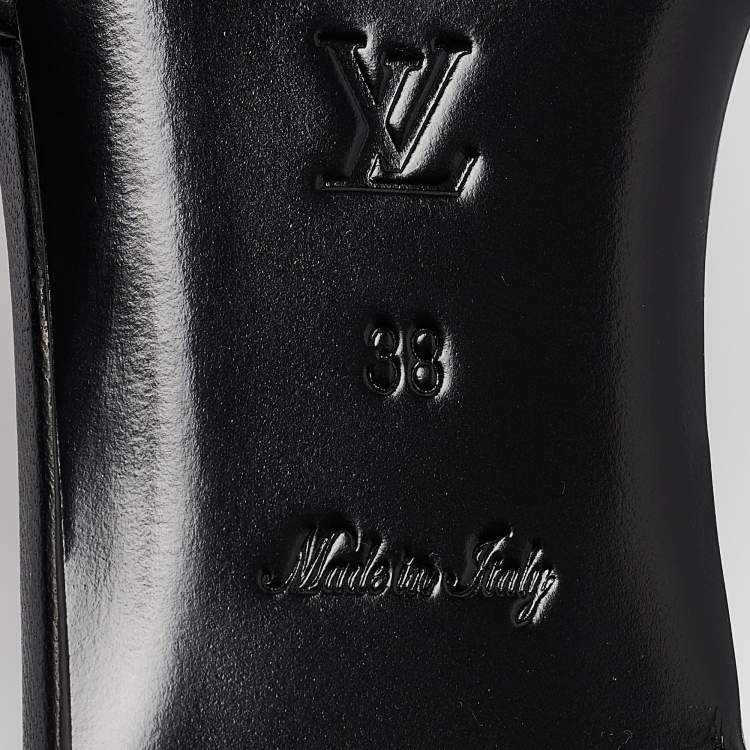 Pre Owned Louis Vuitton Black Monogram Embossed Leather Revival Flat Slides Size 38