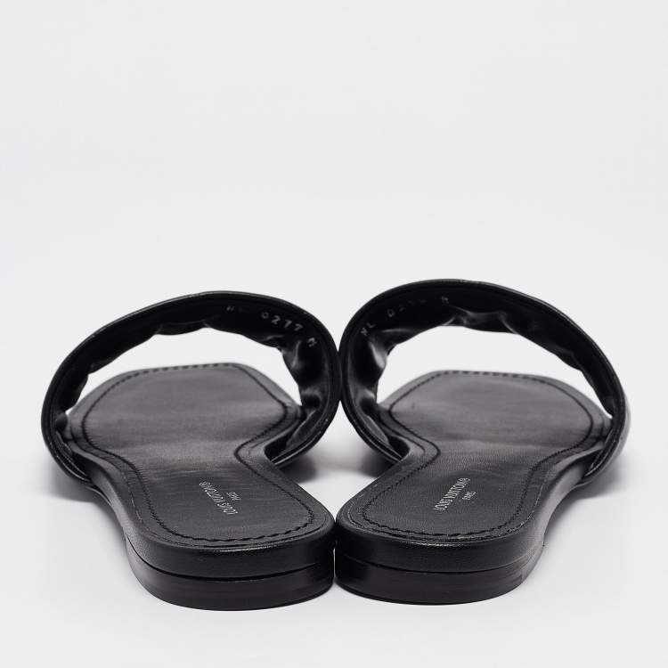 Pre Owned Louis Vuitton Black Monogram Embossed Leather Revival Flat Slides Size 38
