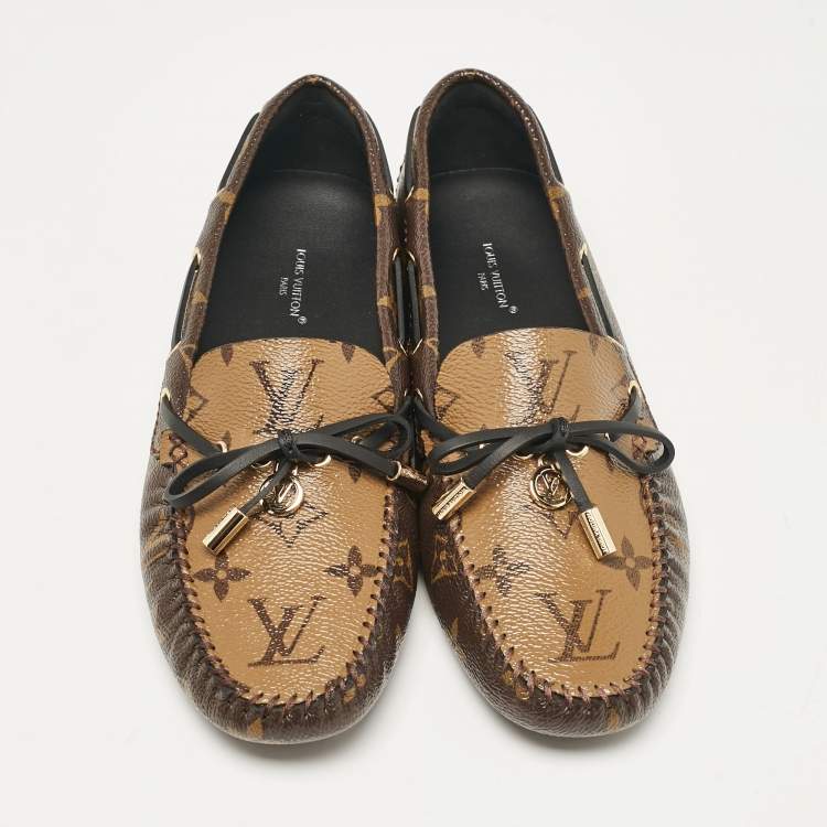Pre Owned Louis Vuitton Brown Monogram Canvas Gloria Loafers Size 37.5