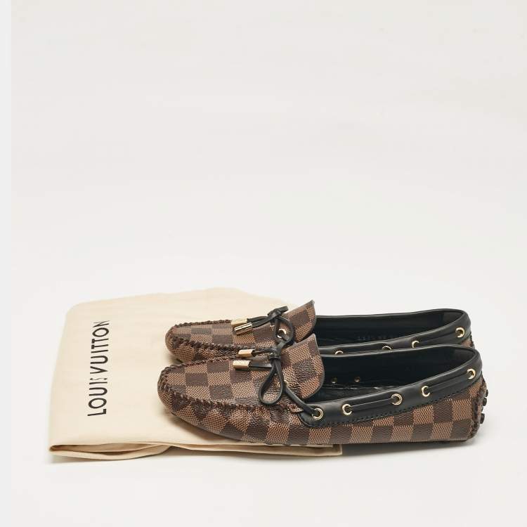 Pre Owned Louis Vuitton Brown/Black Damier Ebene Canvas and Leather Gloria Loafers Size 37.5