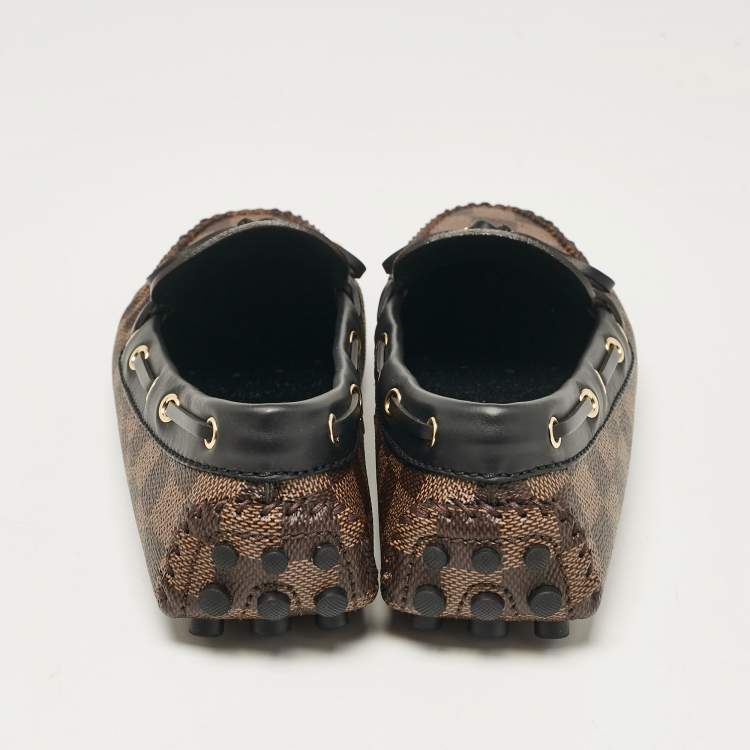 Pre Owned Louis Vuitton Brown/Black Damier Ebene Canvas and Leather Gloria Loafers Size 37.5
