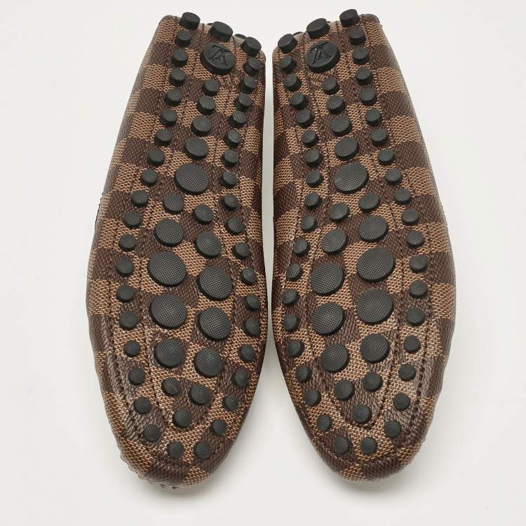 Pre Owned Louis Vuitton Brown/Black Damier Ebene Canvas and Leather Gloria Loafers Size 37.5