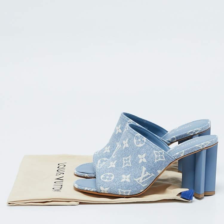 Pre Owned Louis Vuitton Blue Monogram Denim Mules Size 39